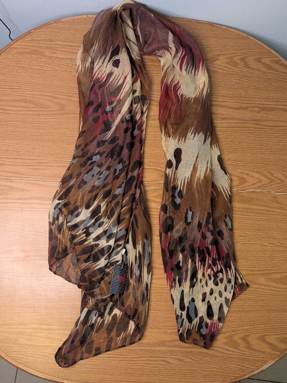 NWT Leopard animal print hair neck LARGE scarf shawl cover red brown 70" x 44"